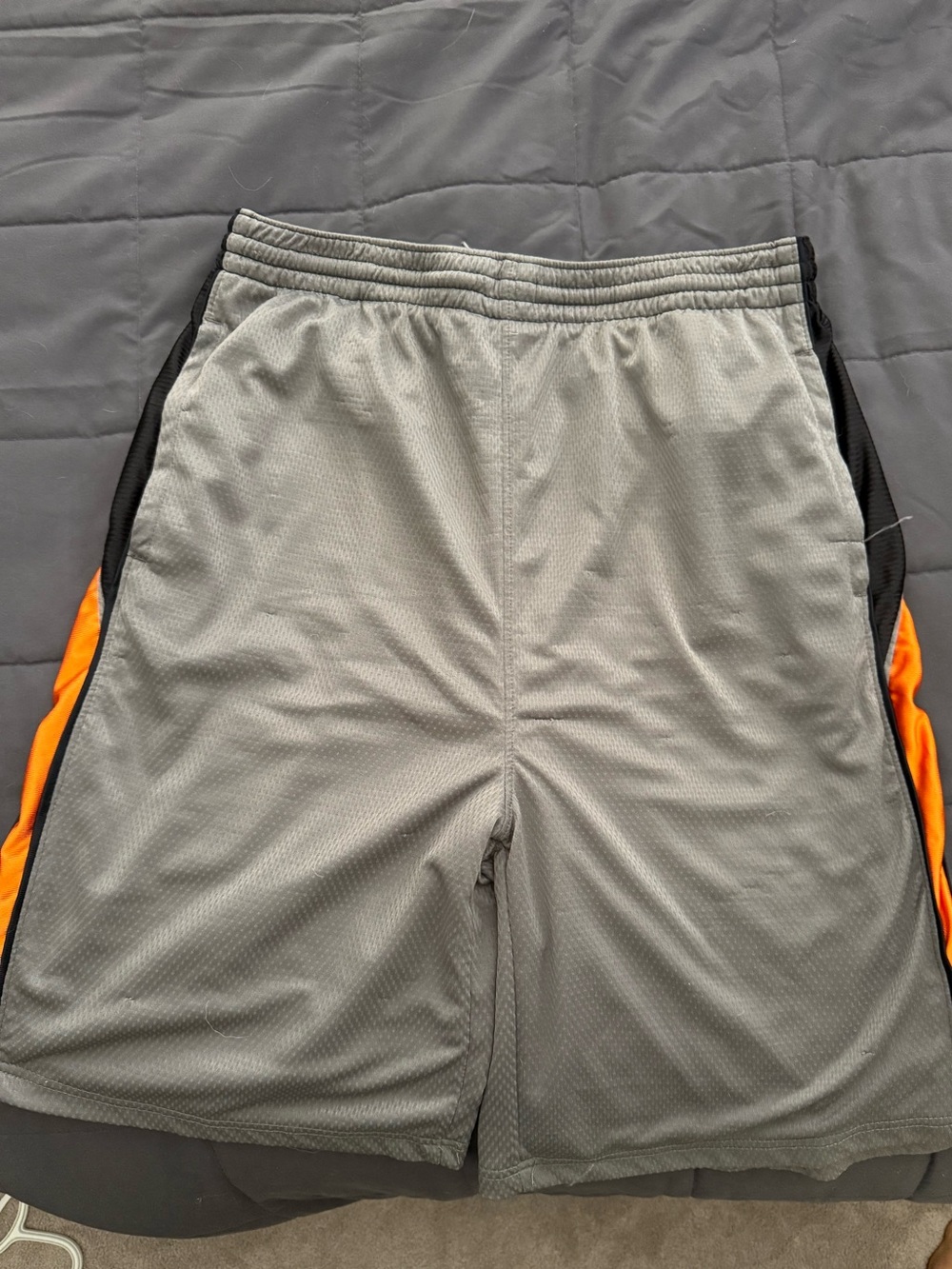 Men's Gray Athletic Shorts with Orange Side Panels